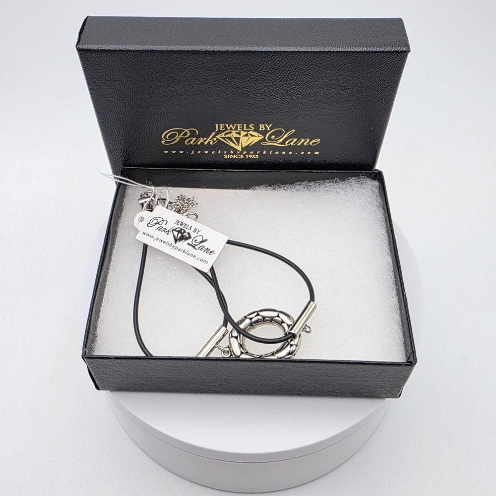 New PARK LANE 'Wild Ones' Bracelet Pebble Silver-Plated Black Cord 6.5-9" In Box